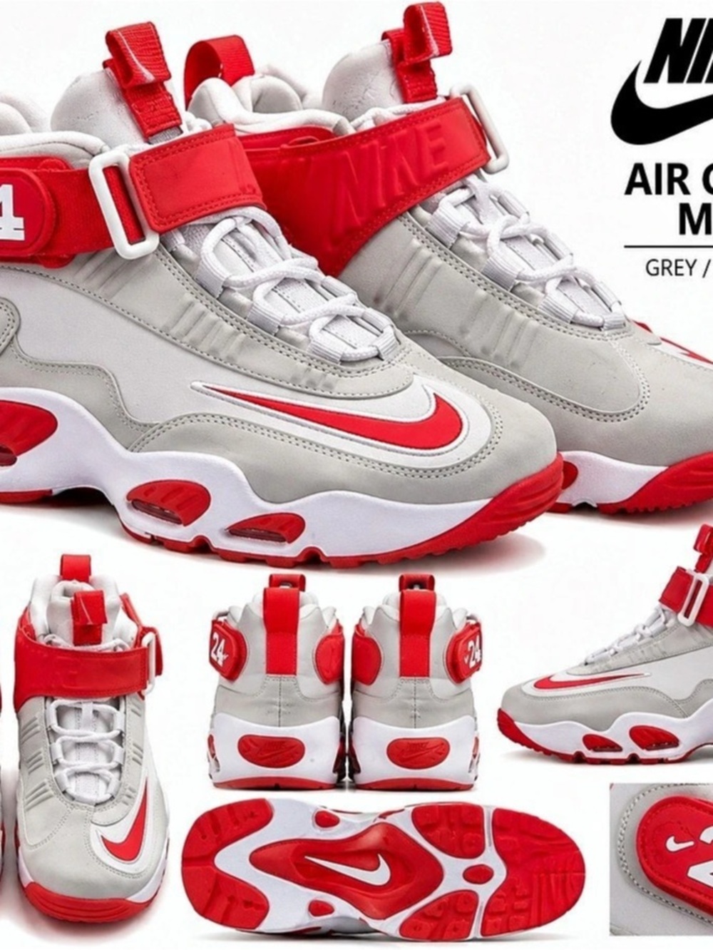 Nike Air Griffey Max 1 Cincinnati Reds Away Sneakers Gray & Red US 9.5